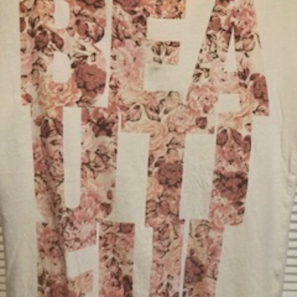 "Beautiful" written in floral letters on a white XL Muscle tee,  100% Cotton - Picture 3 of 8